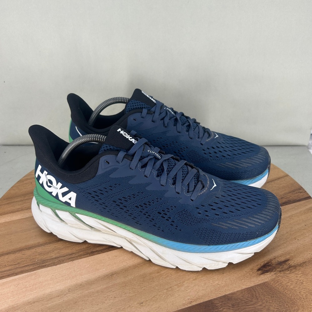 Hoka One One Clifton 7 Mens Running Shoes Navy Blue Green 1110508 MOAN Size 10.5